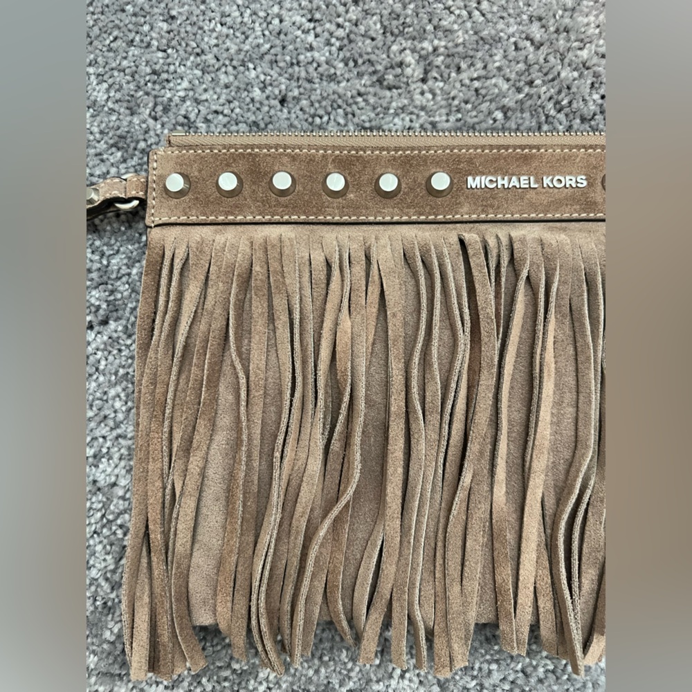 Michael Kors Brown Suede Fringe Wristlet Clutch - Picture 4 of 8
